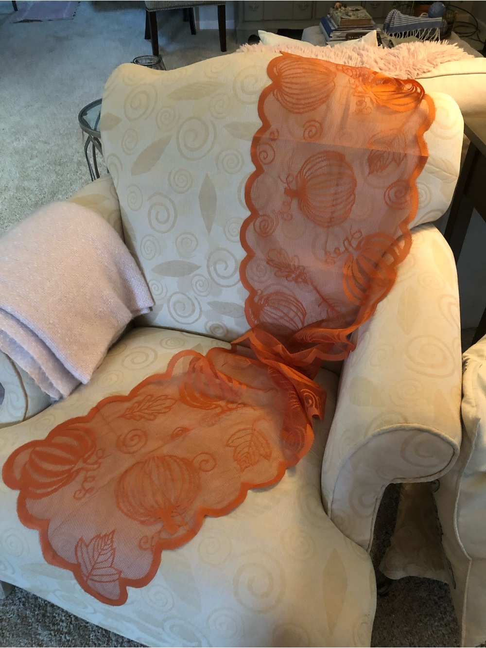 Orange Sheer Pumpkin Motif Table Runner